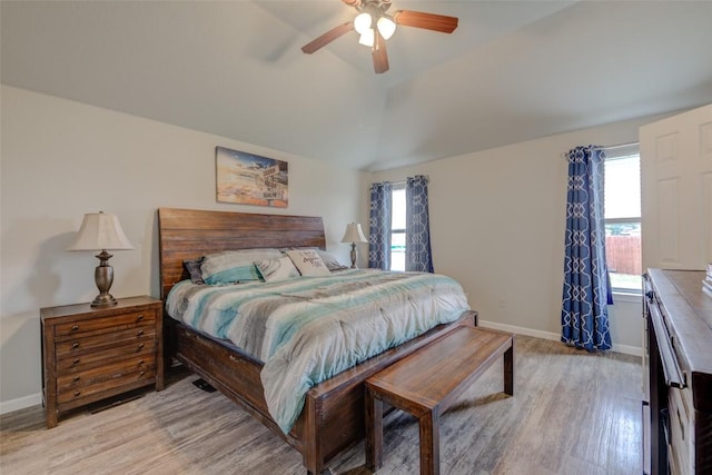 700 Indian Blanket St, Lockhart, TX 78644 - bedroom featuring light wood-style flooring, a ceiling fan, and vaulted ceiling