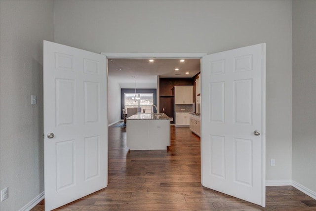 216 Allegrini St, Leander, TX 78641 - corridor featuring dark wood-style flooring and recessed lighting