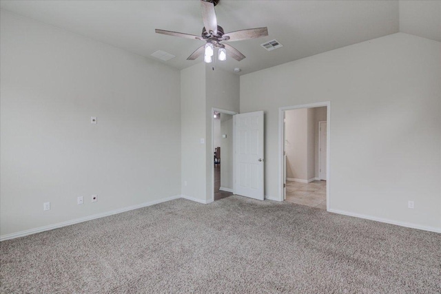 216 Allegrini St, Leander, TX 78641 - unfurnished bedroom with light carpet, vaulted ceiling, baseboards, and ceiling fan