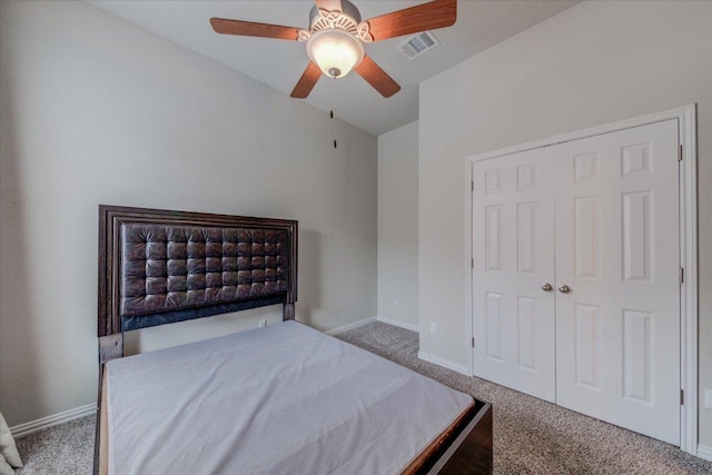 216 Allegrini St, Leander, TX 78641 - bedroom featuring carpet, vaulted ceiling, a ceiling fan, and a closet