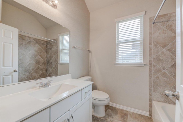 216 Allegrini St, Leander, TX 78641 - full bath featuring vanity, tub / shower combination, and lofted ceiling