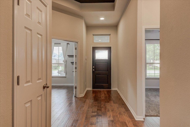 216 Allegrini St, Leander, TX 78641 - entryway featuring dark wood-type flooring and recessed lighting