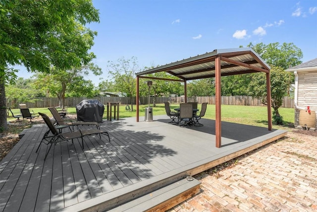 1922 W Lake Dr, Taylor, TX 76574 - deck featuring a grill, outdoor dining area, and a fenced backyard