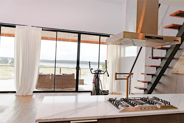 1800 Buffalo Gap Rd, Austin, TX 78734 - staircase featuring a water view and wood finished floors