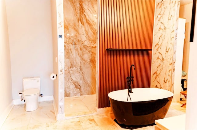 1800 Buffalo Gap Rd, Austin, TX 78734 - bathroom featuring a freestanding bath, marble finish flooring, and a shower