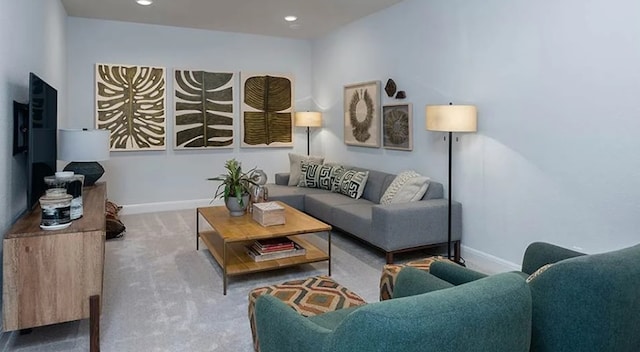 1316 Novara Trl, Leander, TX 78641 - carpeted living area featuring baseboards and recessed lighting