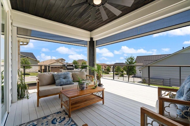 309 Singing Sumac Way, San Marcos, TX 78666 - wooden deck with ceiling fan and a residential view