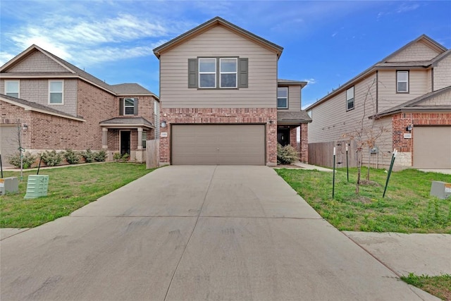 13308 Nancy Reagan St, Manor, TX 78653 - traditional-style home featuring a front lawn, brick siding, driveway, and an attached garage