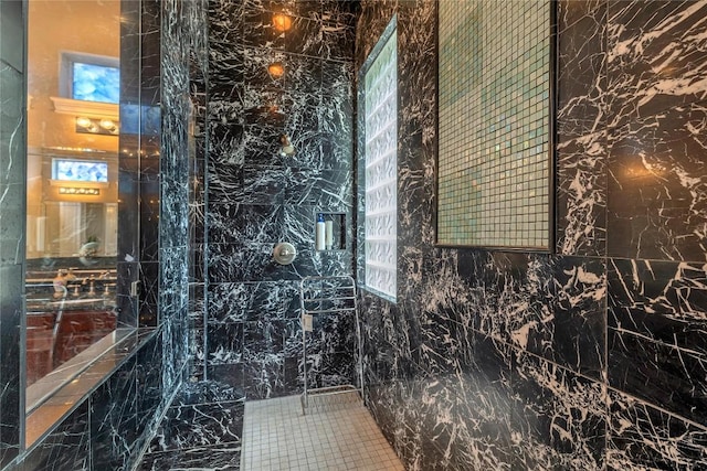 222 Vailco Ln, Austin, TX 78738 - full bath with a tile shower and marble finish floors