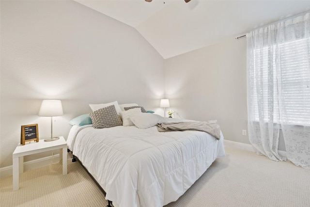 4225 Borho Ranch St, Leander, TX 78641 - bedroom with light colored carpet, lofted ceiling, multiple windows, and ceiling fan