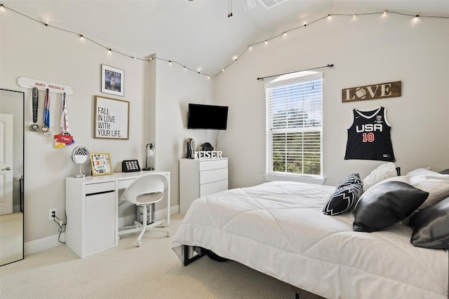 4225 Borho Ranch St, Leander, TX 78641 - carpeted bedroom featuring lofted ceiling and baseboards