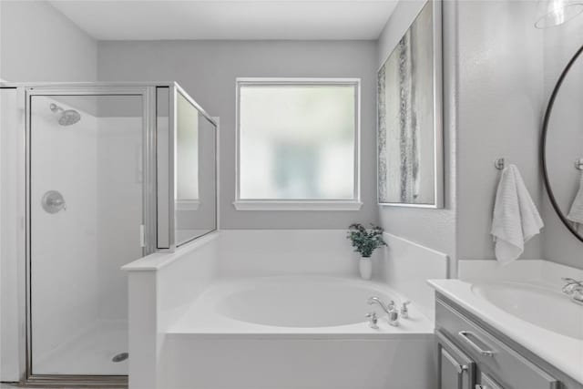 3431 Ranch Park Trl, Round Rock, TX 78681 - bathroom with a shower stall, vanity, and a garden tub