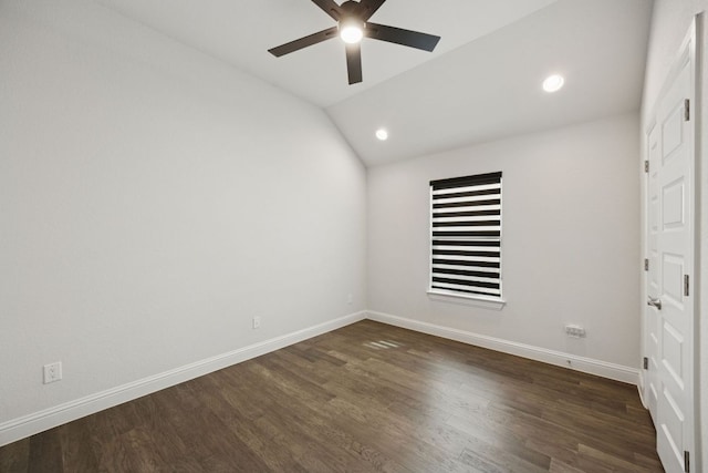 1816 Arapaho Mountain Pass, Leander, TX 78641 - unfurnished room featuring ceiling fan, vaulted ceiling, dark wood-style flooring, and recessed lighting