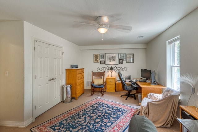 134 Glen Oaks Dr, Sunrise Beach, TX 78643 - carpeted home office with a ceiling fan