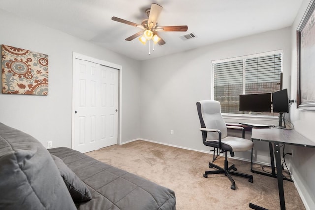 1109 Pine Portage Loop, Leander, TX 78641 - bedroom featuring carpet flooring, a desk, a closet, and ceiling fan