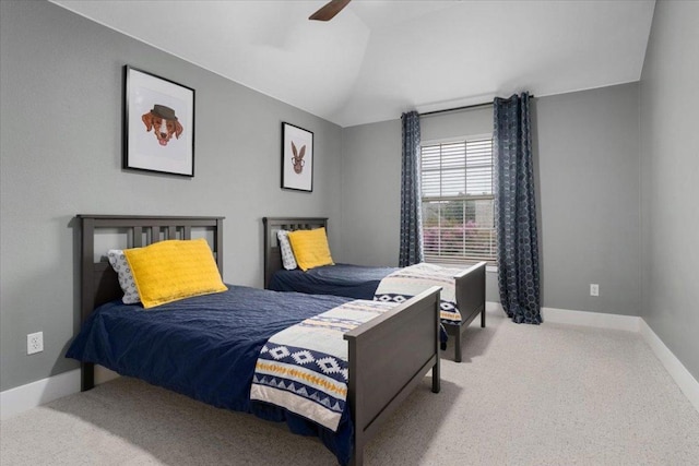 5304 China Garden Dr, Austin, TX 78730 - carpeted bedroom featuring lofted ceiling and a ceiling fan