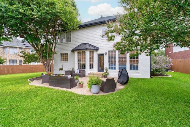 5304 China Garden Dr, Austin, TX 78730 - back of property with an outdoor living space, a fenced backyard, and a patio area