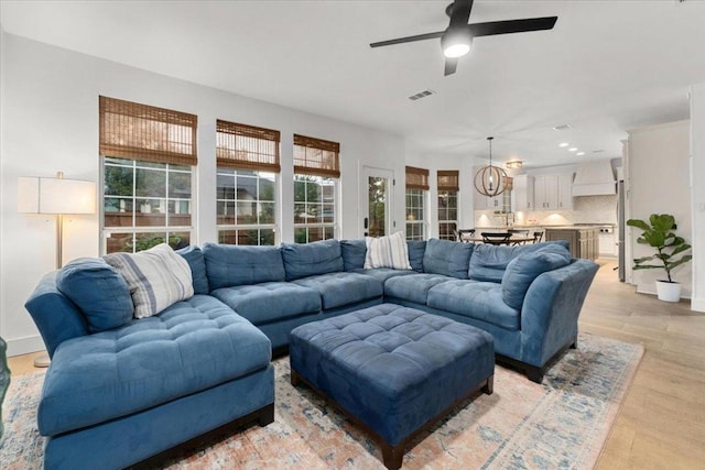 5304 China Garden Dr, Austin, TX 78730 - living area featuring a ceiling fan, light wood-type flooring, and recessed lighting