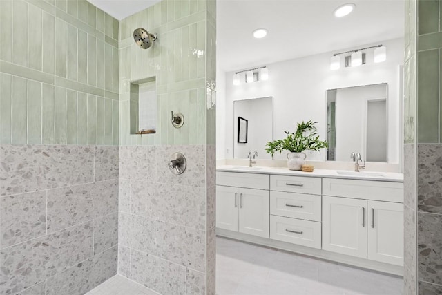 7606 Mesa Dr, Austin, TX 78731 - bathroom featuring a walk in shower and double vanity