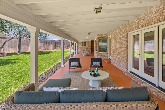 7606 Mesa Dr, Austin, TX 78731 - view of patio featuring french doors and an outdoor living space
