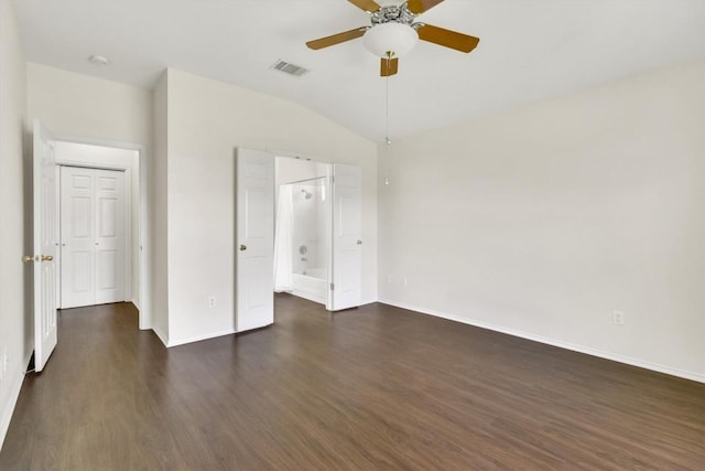 1718 Zydeco Dr, Round Rock, TX 78664 - unfurnished room with dark wood finished floors, ceiling fan, and lofted ceiling