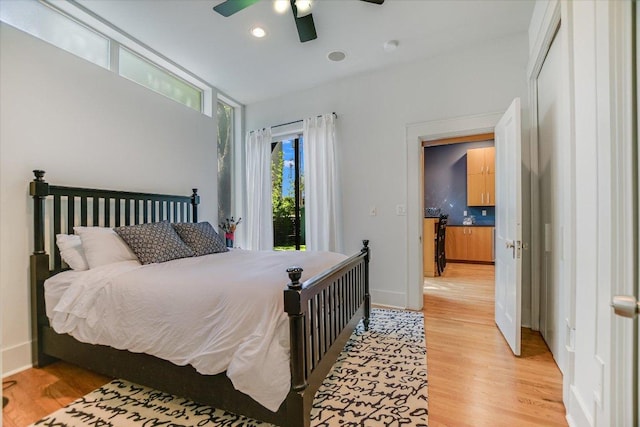 2109 Nickerson St, Austin, TX 78704 - bedroom with light wood-type flooring, a ceiling fan, and recessed lighting