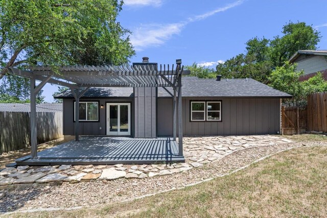3405 Dunliegh Dr, Austin, TX 78745 - rear view of property featuring a pergola, a chimney, and a patio