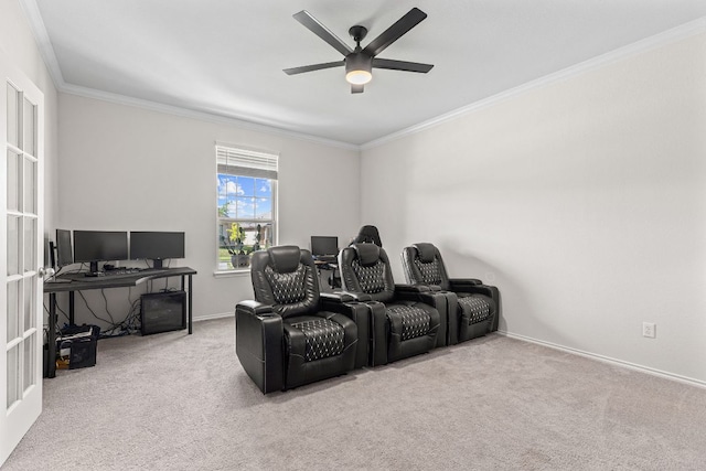 1925 T H Johnson Dr, Taylor, TX 76574 - cinema featuring a ceiling fan, ornamental molding, and carpet