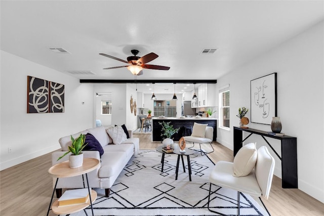 111 Woodley Rd, Leander, TX 78641 - living room featuring light wood-style flooring and ceiling fan