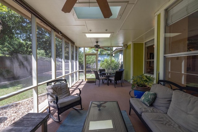 8204 Ito Cv, Austin, TX 78729 - sunroom / solarium featuring a ceiling fan, an outdoor living space, a skylight, and plenty of natural light
