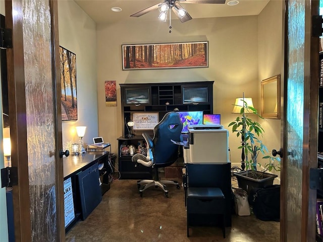 304 Bluestem Cv, Georgetown, TX 78633 - office featuring ceiling fan and concrete floors