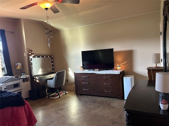304 Bluestem Cv, Georgetown, TX 78633 - bedroom with finished concrete floors and a ceiling fan