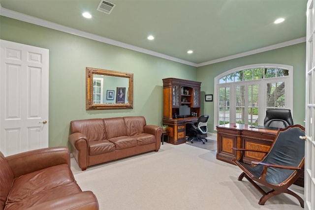 2319 Woodway Dr, Round Rock, TX 78681 - office with ornamental molding, recessed lighting, and carpet