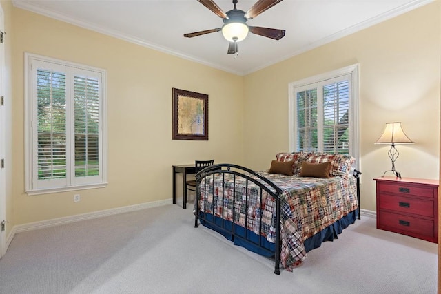 2319 Woodway Dr, Round Rock, TX 78681 - carpeted bedroom with ornamental molding and ceiling fan