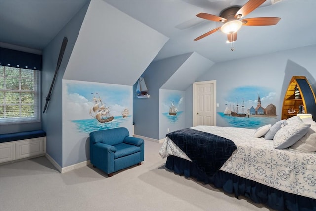 2319 Woodway Dr, Round Rock, TX 78681 - carpeted bedroom with a ceiling fan and lofted ceiling