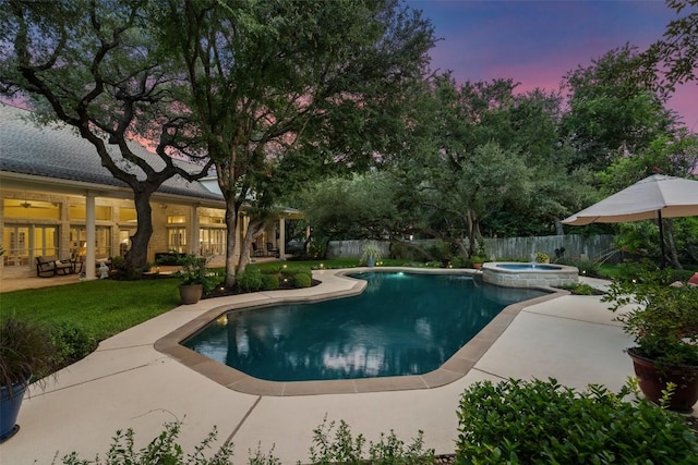 2319 Woodway Dr, Round Rock, TX 78681 - view of pool featuring a patio, a fenced backyard, french doors, and a pool with connected hot tub