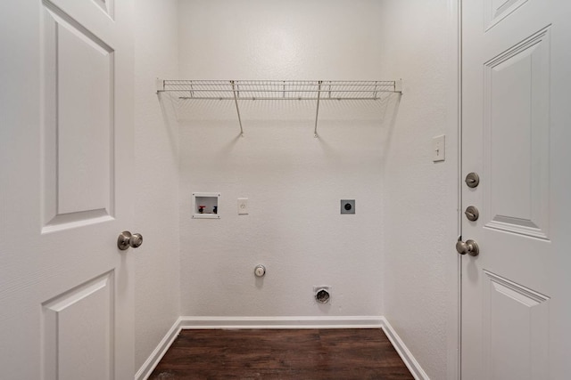 18111 Gallant St, Manor, TX 78653 - washroom with electric dryer hookup, hookup for a gas dryer, hookup for a washing machine, and dark wood-style floors