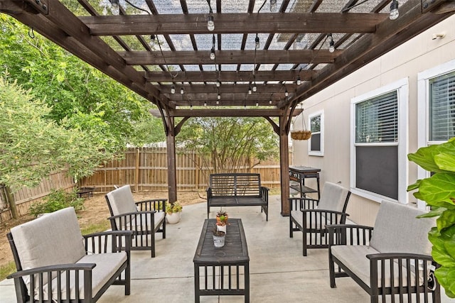 216 Prairie Verbena Dr, Kyle, TX 78640 - fenced backyard with an outdoor hangout area, a patio, and a pergola
