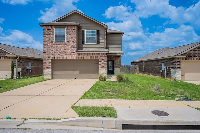 20016 Woodrow Wilson St, Manor, TX 78653 - traditional-style house with a garage, brick siding, driveway, and stone siding