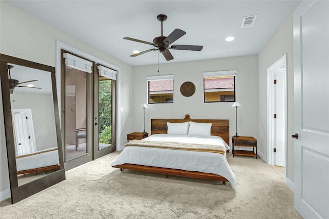 2312 Thornton Rd Unit B, Austin, TX 78704 - bedroom featuring carpet floors, access to outside, a ceiling fan, and recessed lighting