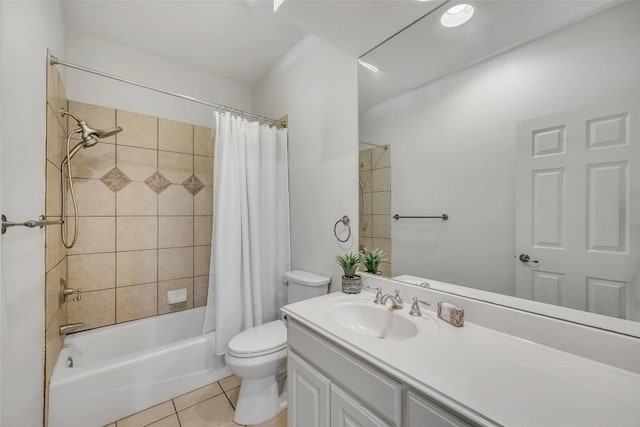 5511 Oakwood Cv Unit B, Austin, TX 78731 - bathroom with tile patterned floors, vanity, and shower / bathtub combination with curtain