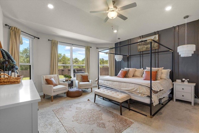 496 Sawtooth Mountain Way, Dripping Springs, TX 78620 - bedroom with light colored carpet, recessed lighting, and a ceiling fan