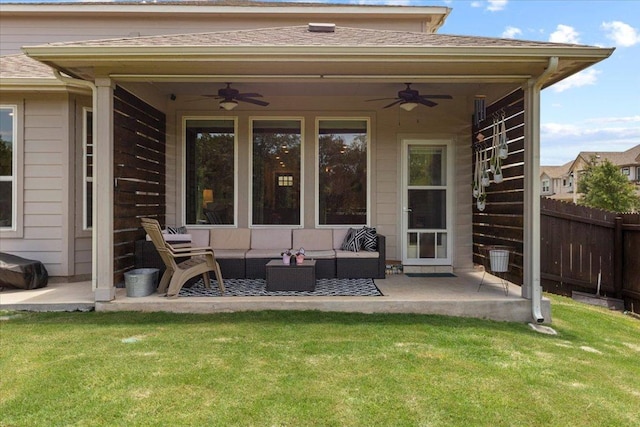 496 Sawtooth Mountain Way, Dripping Springs, TX 78620 - view of patio / terrace featuring ceiling fan and an outdoor living space