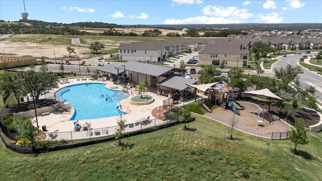 496 Sawtooth Mountain Way, Dripping Springs, TX 78620 - aerial view of residential area featuring a pool