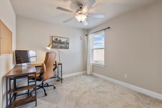 496 Sawtooth Mountain Way, Dripping Springs, TX 78620 - office area featuring a ceiling fan and carpet flooring