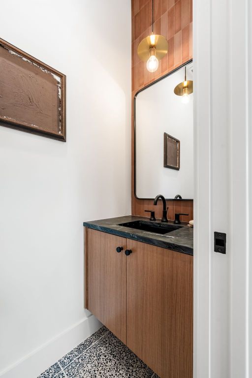 1703 Miami Dr, Austin, TX 78733 - bathroom with vanity and speckled floor