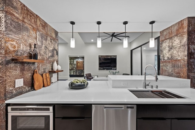 4904 Old Bee Caves Rd, Austin, TX 78746 - kitchen featuring dishwasher, wall oven, pendant lighting, and open floor plan