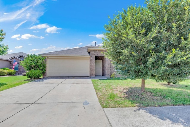 608 Silver Wing Dr, Austin, TX 78725 - view of front facade with an attached garage, brick siding, driveway, and a front yard