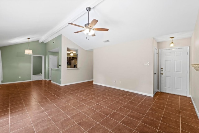 13402 Briar Hollow Dr, Austin, TX 78729 - unfurnished living room with a ceiling fan and dark tile patterned floors