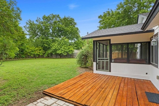 13402 Briar Hollow Dr, Austin, TX 78729 - wooden deck with a fenced backyard and a sunroom